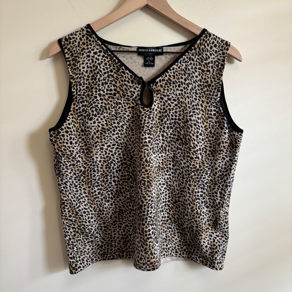 World Republic Silk Blend Leopard Print V-Neck Keyhole Tank Top XL